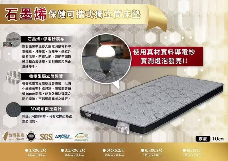 【歐風別館】3.5尺單人石墨烯獨立筒薄床墊【雙層床用薄墊】【基隆至台中免運費】