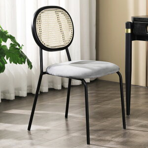 藤編餐椅家用北歐實木歐式設計師餐桌椅子靠背網紅覆古書房椅藤椅
