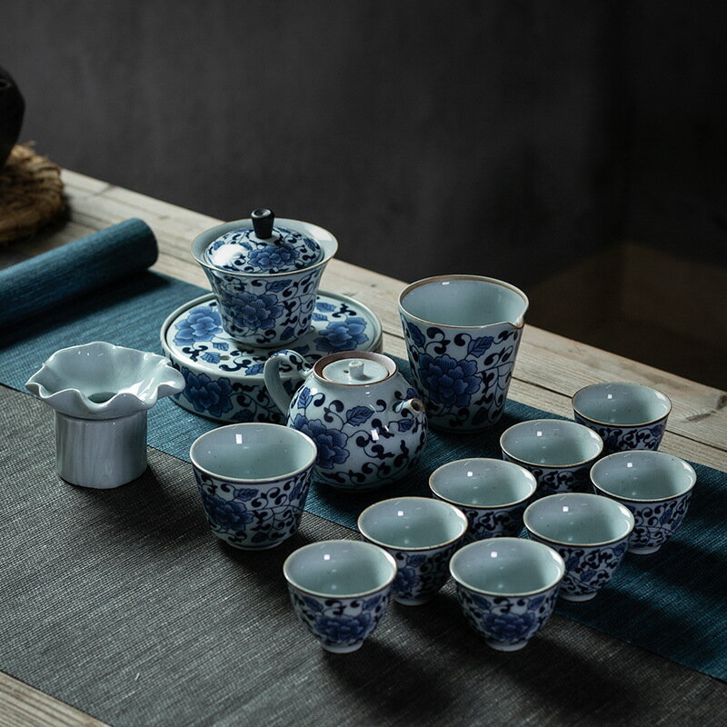 青花瓷功夫茶具套裝仿古茶杯茶壺三才蓋碗家用泡茶器禮盒裝