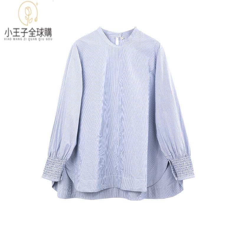 【公司現貨速發】免運 開發票 小王子女裝早秋純棉女士襯衫細條紋襯衫立領寬松通勤高階感防曬法式上衣女裝上衣 流行女裝 棉麻 早秋 日韓女裝