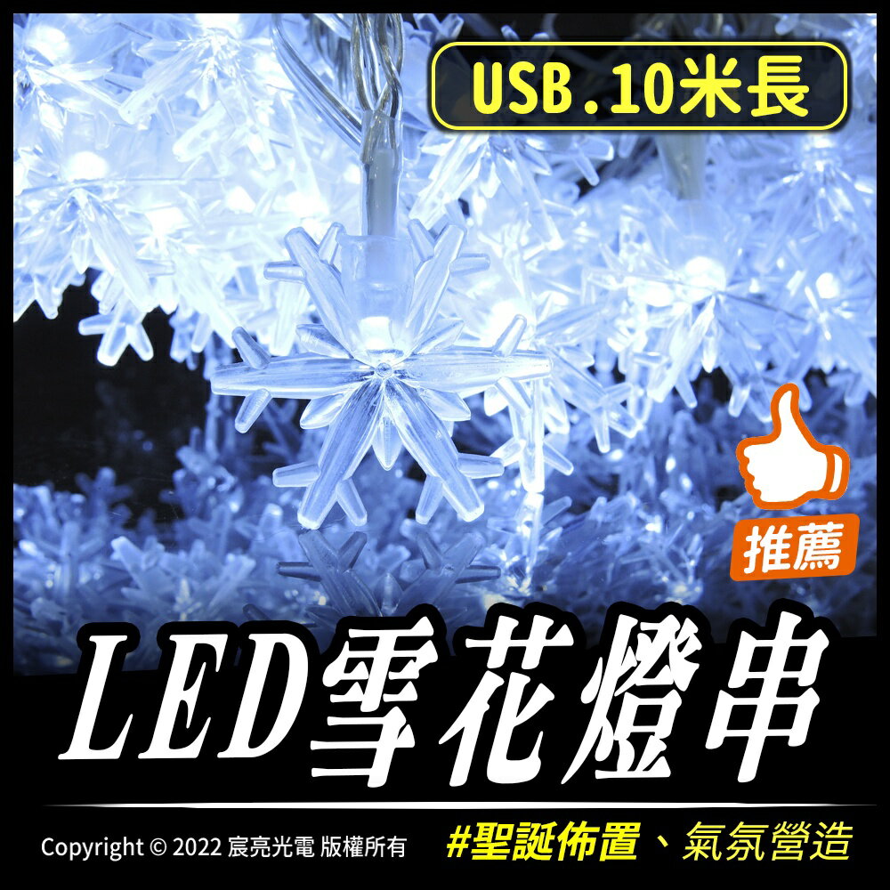 LED雪花燈串｜USB｜8種模式｜10米｜聖誕佈置｜60燈｜