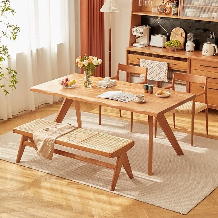 日式實木餐桌長方形鯨魚餐桌北歐客廳家用原木風餐書桌一體工作臺