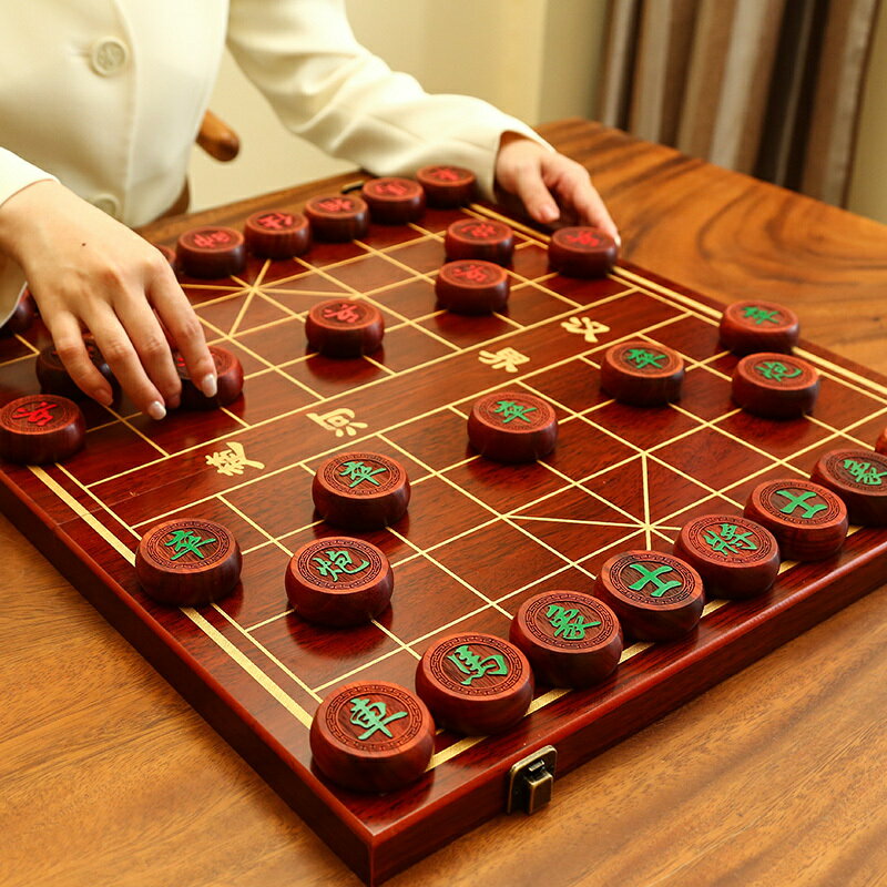 象棋 國際象棋 象棋中國象棋兒童實木帶木質棋盤學生成人大號便攜式套裝櫸木棋子玩具交換禮物