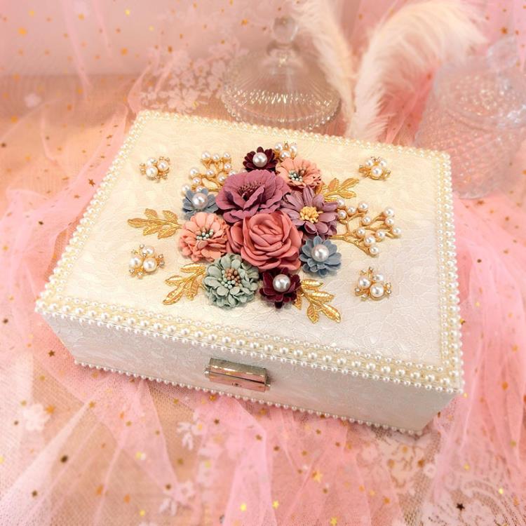 高檔精致首飾盒輕奢ins風花朵珠寶盒子高級手飾品收納盒生日禮物曼莎時尚 全館免運