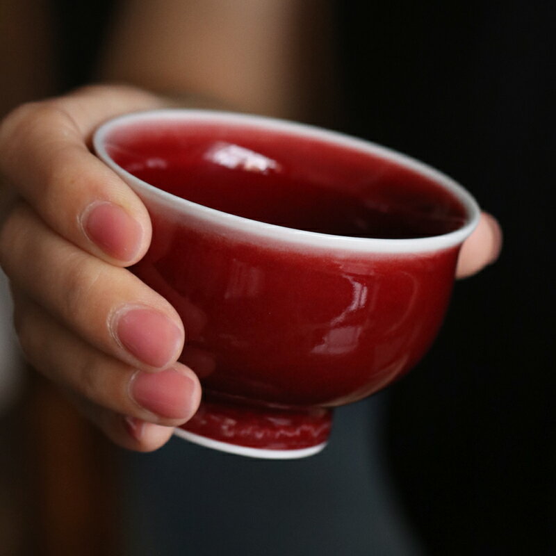 陶瓷復古風郎窯紅釉主人杯單個女品茗杯男士個人專用中式功夫茶盞