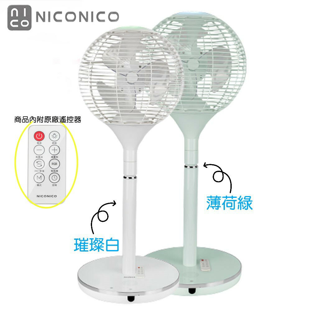 【贈珪藻土吸水地墊】NICONICO NI-S2011 360度球形DC遙控美型立扇｜電風扇｜ECO智慧溫控｜附遙控器 5