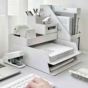 a4文件收納盒桌面辦公室多層工位神器書架文件盤書桌上置物架信盤-快速出貨