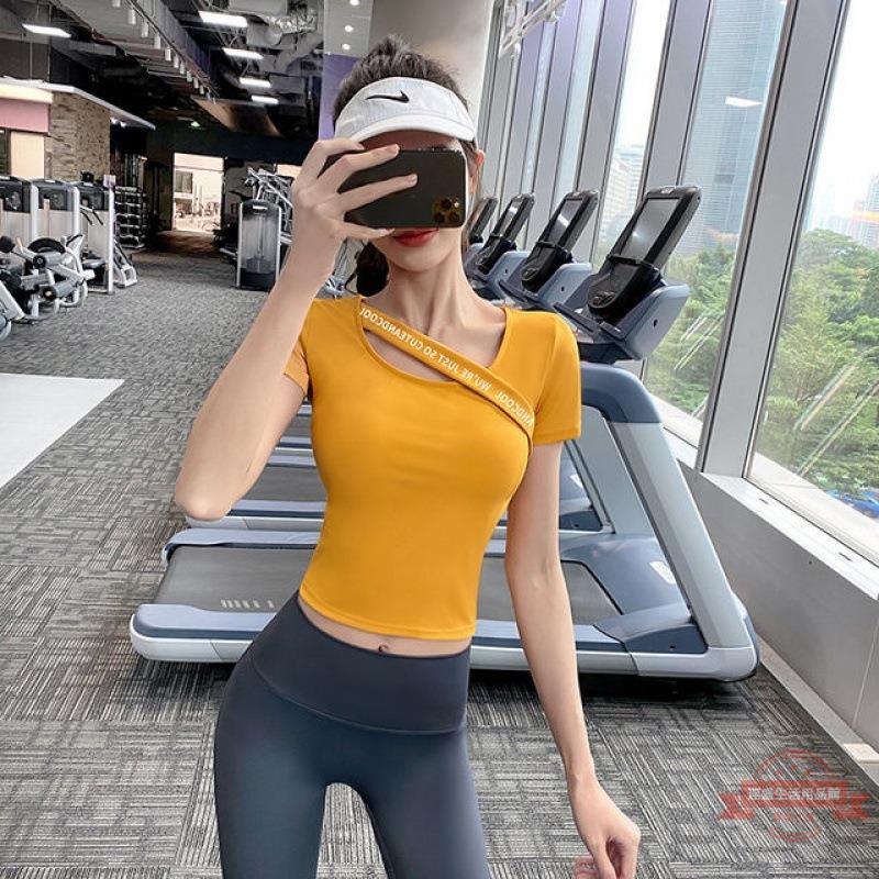 運動上衣女短袖新款彈力緊身性感透氣 顯瘦健身跑步速干T恤瑜伽服