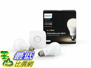 [106美國直購] (echo home可用) Philips Hue White A19 60W Equivalent Starter Kit Amazon Alexa, Apple HomeKit