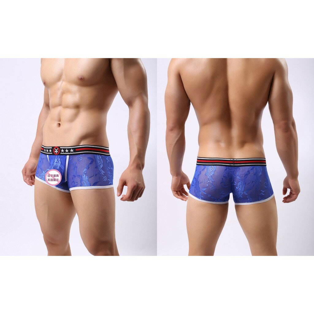 男士內褲 網紗提花 男士平口內褲 四角褲 性感情趣 半透明 透氣四角褲 低腰內褲 5