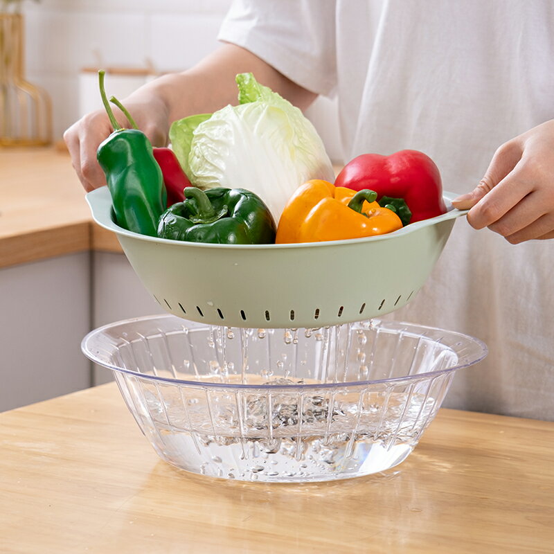 家用廚房洗菜盆瀝水籃雙層多功能淘米盆碗筷濾水架塑料水果汲水籃