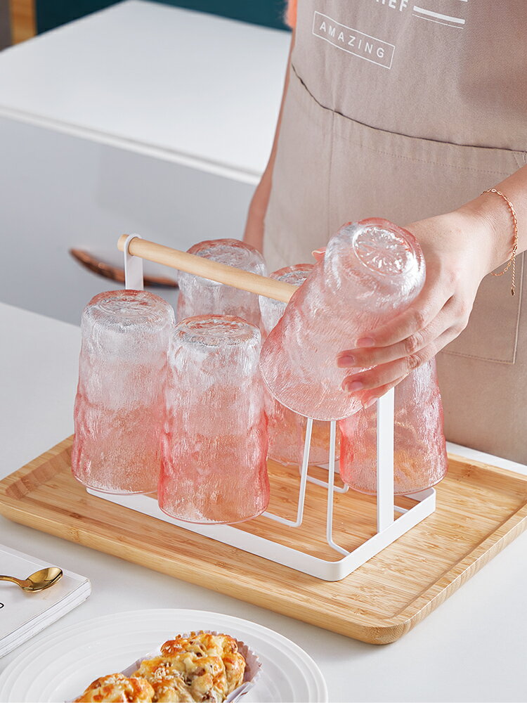 玻璃杯冰川紋漸變高顏值水杯套裝家用喝水杯子ins風耐熱茶杯創意