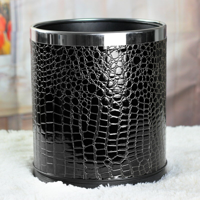 雅品 歐式皮革垃圾桶 廚房 客廳 客房用不銹鋼雙層收納桶