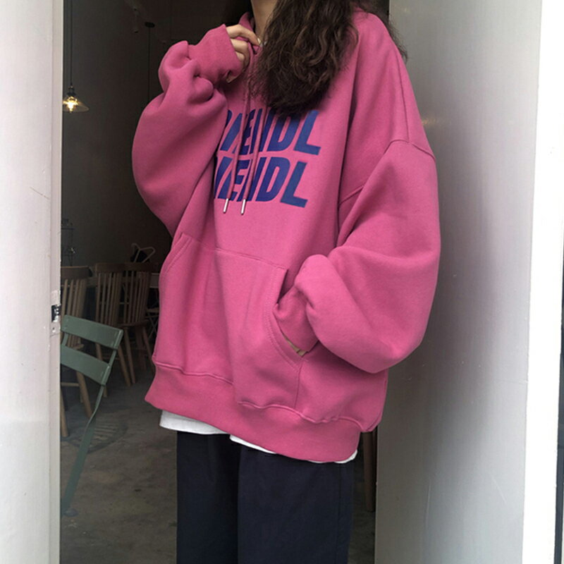 超火連帽加絨cec衛衣女春秋oversize外套ins潮學生寬松上衣服