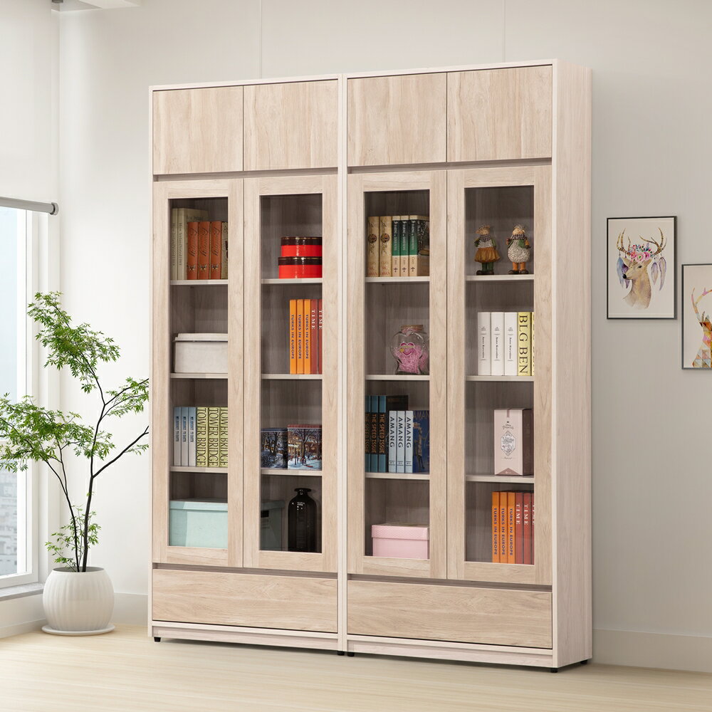 【直人木業】卓越當代日系風160公分下抽玻璃書櫃｜APP結帳再賺4%點數 1