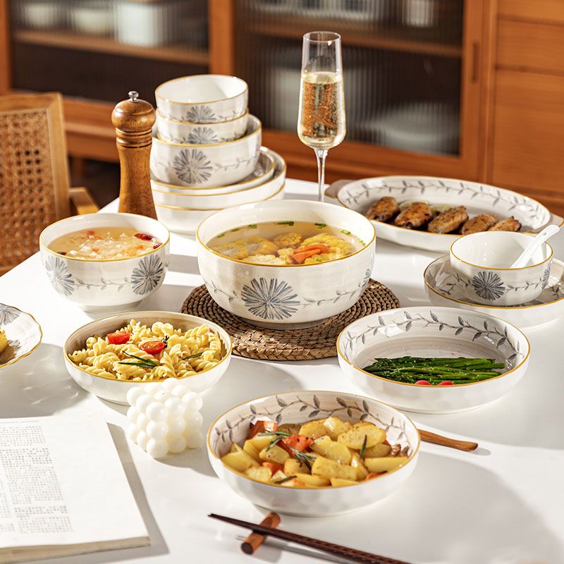 開發票 餐具 摩登主婦日式釉下彩碗盤套裝家用2024新款陶瓷飯碗菜盤子碗碟餐具