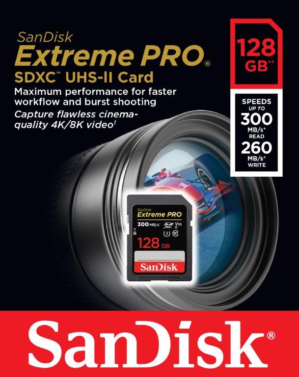 SanDisk 128GB 128G SDXC Extreme Pro【300MB/s】SD SDHC V90 8K 4K