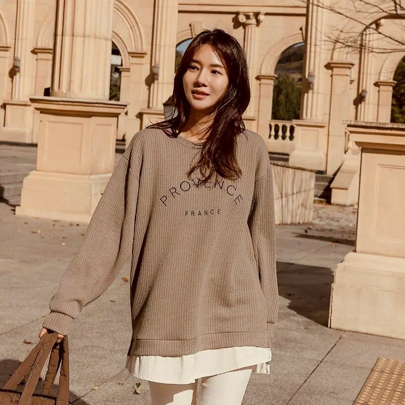 螺紋衛衣個性開叉假二件T-2色   【B393257】