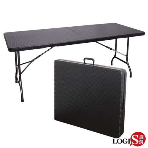 LOGIS邏爵~黑桌面可折多用途183*76塑鋼折合桌 /會議桌/露營桌/野餐桌【RZK-180】