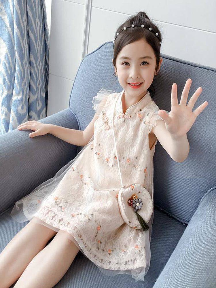 女童公主裙服夏季碎花背心裙小女孩吊裙中洋氣兒童旗袍