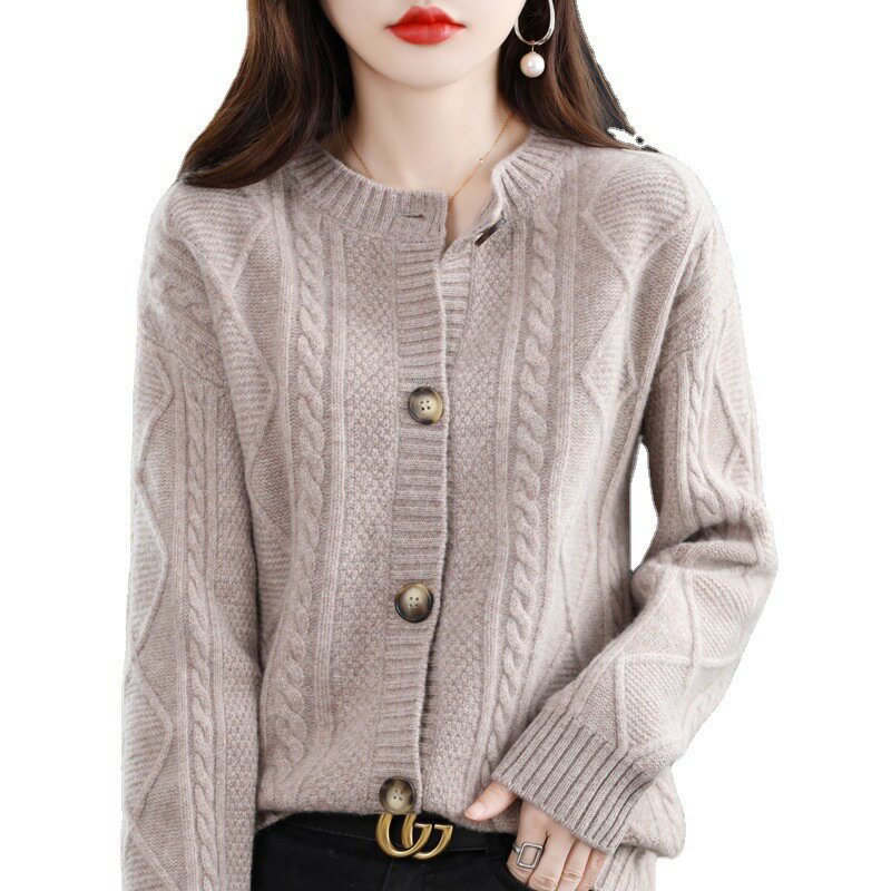 【巴黎精品】現貨+預購 100%羊毛外套針織毛衣-保暖日系小圓領菱形麻花女外套6色a1id27