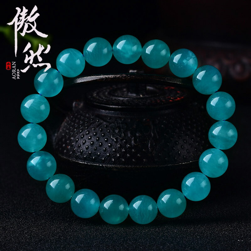 傲然冰種天河石手鏈 亞馬遜石水晶手串 5A冰透藍手串冰糯質感圓潤