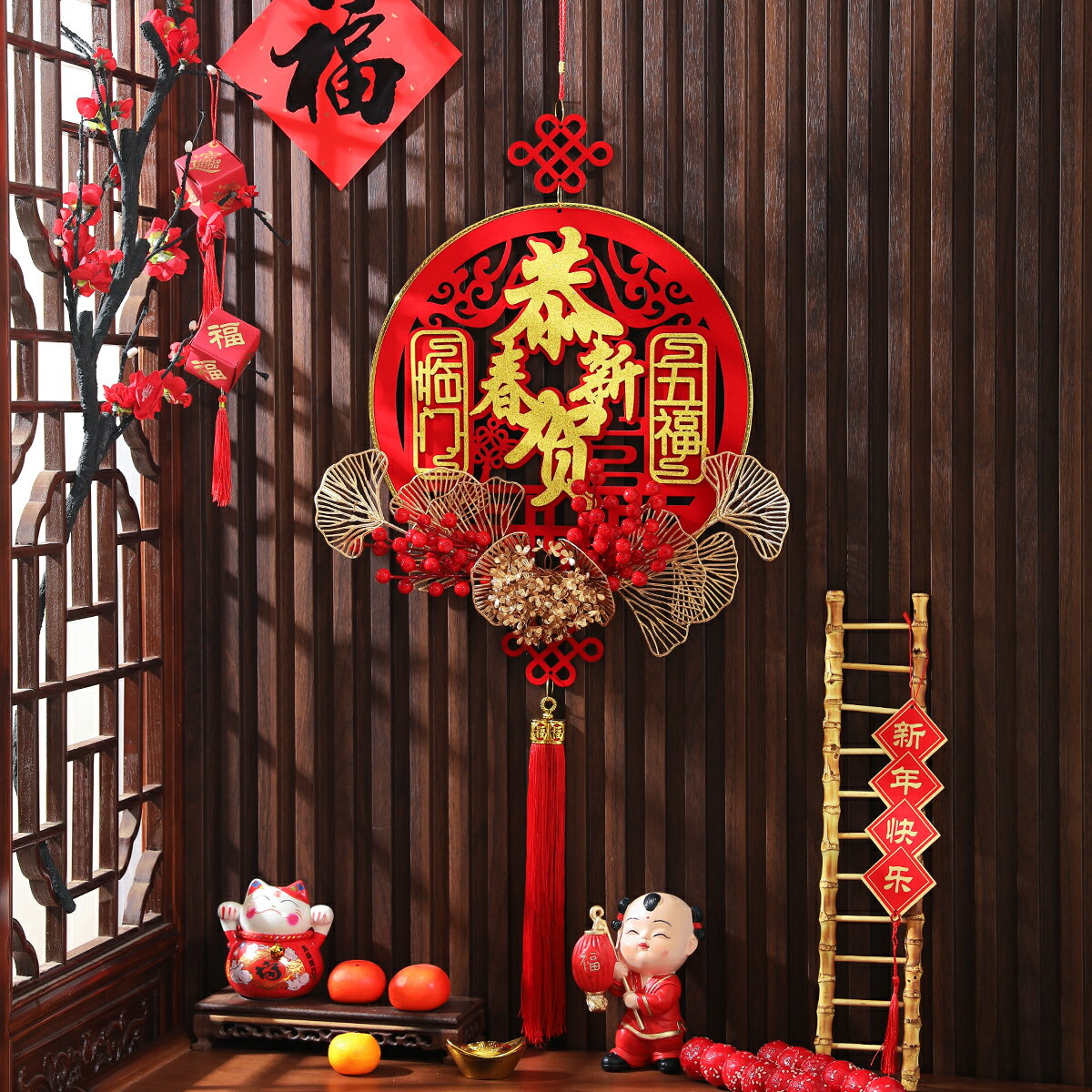 春節掛飾 春節吊飾 新年裝飾 春節裝飾2023春節元旦新年紅果福字掛件兔年生肖掛飾中國結室內新春裝飾品【MJ23666】