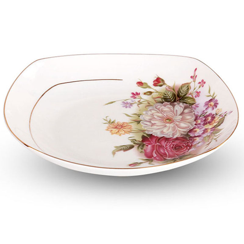 8英寸四方盤子菜盤家用唐山骨瓷餐具深套裝歐式金邊碗碟陶瓷碟子