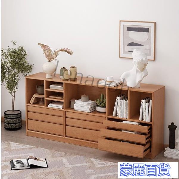 可開發票-【免運】北歐實木書櫃落地收納櫃多功能書架組閤鬥櫃日式儲物櫃現代九鬥櫃AA0710