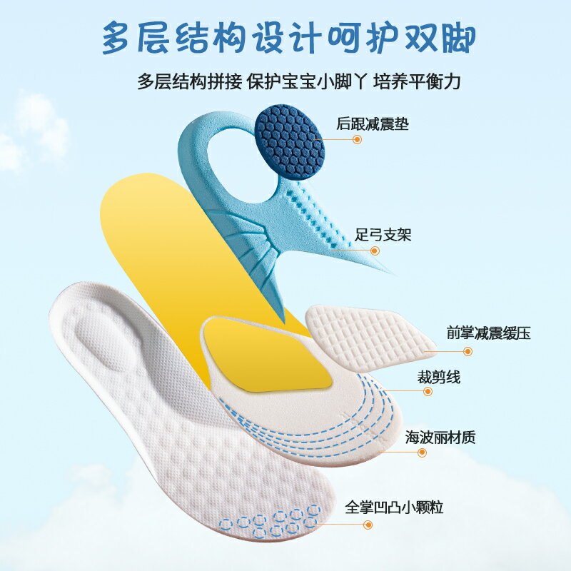 兒童鞋墊小孩專用男女童寶寶透氣吸汗防臭可裁剪軟底運動春秋夏季