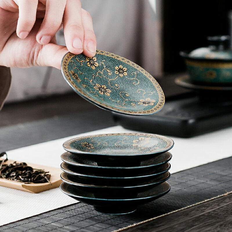 陶瓷杯墊創意茶托黑陶隔熱茶杯托家用老段泥功夫茶具茶道配件