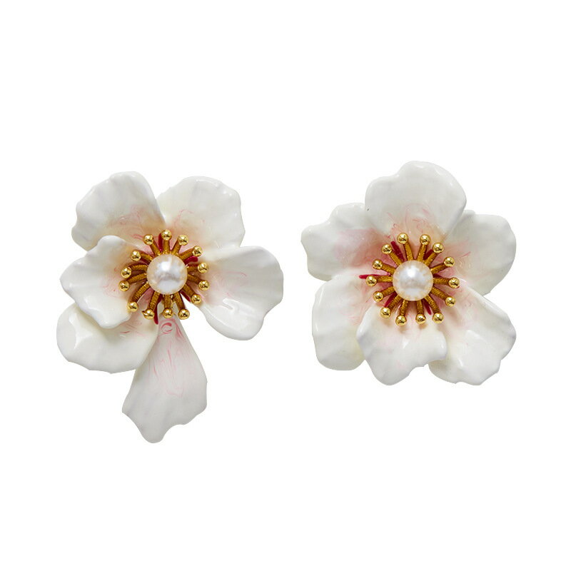 【巴黎精品】耳環琺瑯耳飾-彩釉白色櫻花不對稱女飾品2款a1gf12