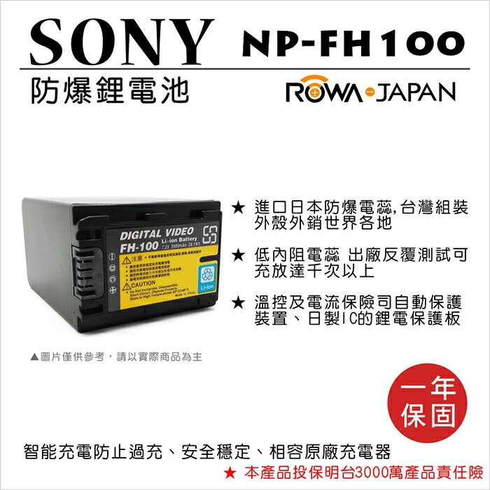 ROWA 樂華 FOR SONY NP-FH100 NPFH100 電池 外銷日本 原廠充電器可用 全新 保固一年 【APP下單點數 加倍】