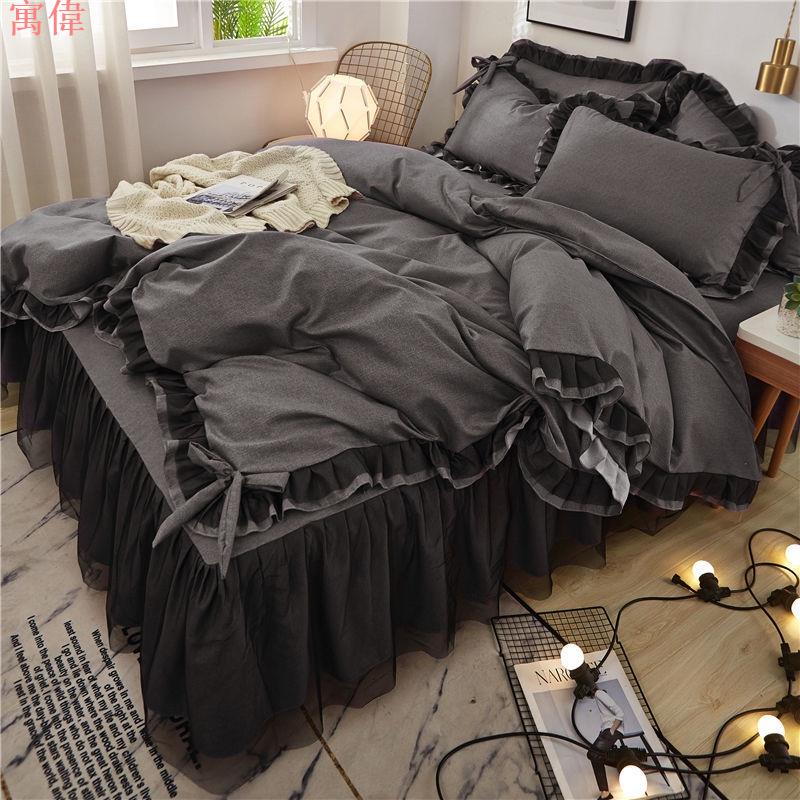 簡約精品韓版少女心床裙四件套磨毛加厚被套床罩三件式網紅春夏季床上用品單人 雙人 床上用品 高品質舒適 8