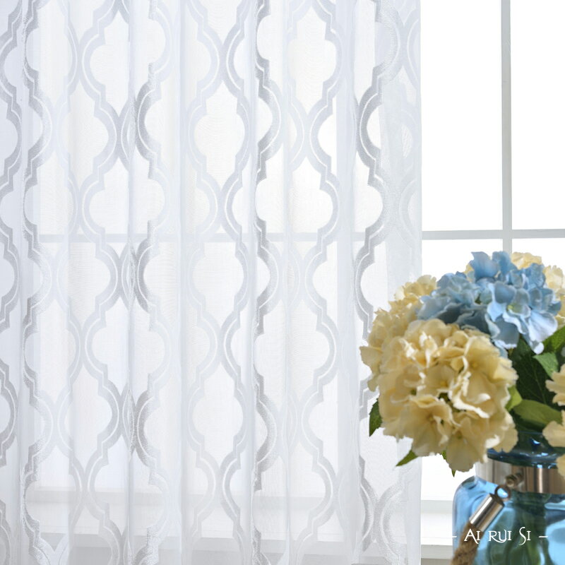 現代簡約純白色絨布料窗簾紗 新中式美式加厚陽臺窗紗客廳紗簾