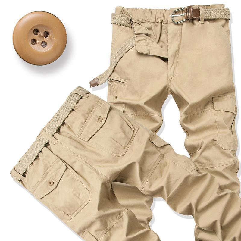 純棉多口袋工裝褲松緊腰迷彩長褲運動褲男士寬松耐磨純棉休閑褲潮 1