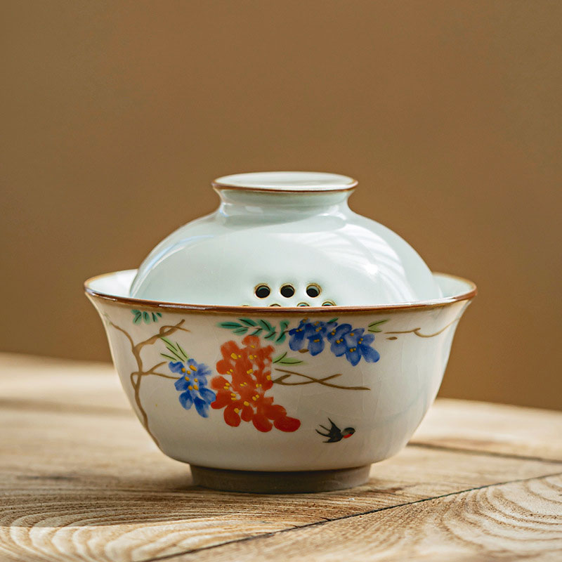 汝窯三才蓋碗開片可養陶瓷防燙高階家用功夫茶具手抓泡茶碗不燙手