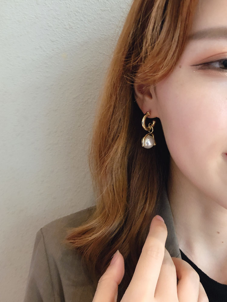 東大門耳圈新款潮精致小圓圈韓國簡約法式網紅高級感珍珠耳環1入