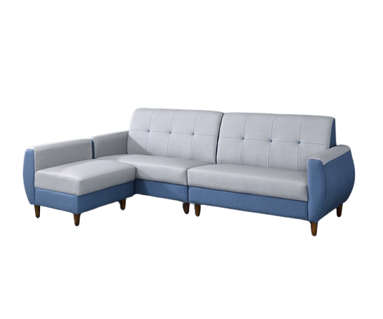【新生活家具】《喬治亞》藍色 灰色 四人座+腳凳 L型沙發 皮沙發 布紋皮 套房沙發 台灣製造 工廠直營 訂製沙發