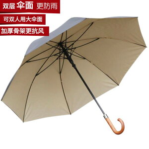 雙層傘面抗強風抗暴雨木頭柄高爾夫傘雙人雨傘長柄超大自動商務傘