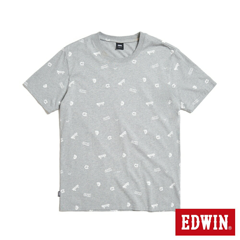 EDWIN 滿版印花短袖T恤-男款 麻灰色