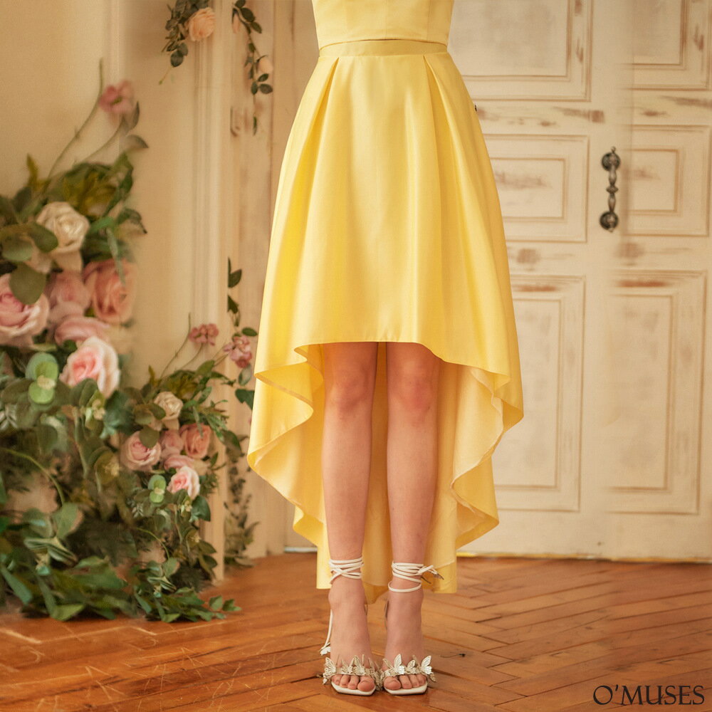 訂製款前短後長黃色婚紗緞裙(13-32217)