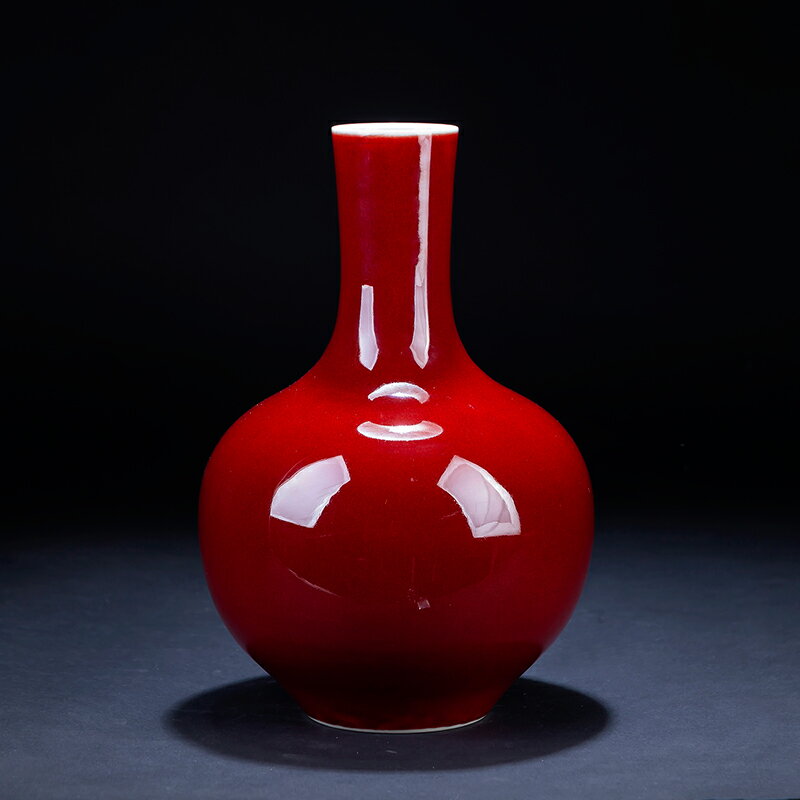 景德鎮陶瓷花瓶仿古霽紅瓷器擺件新中式家居客廳博古架裝飾品大號