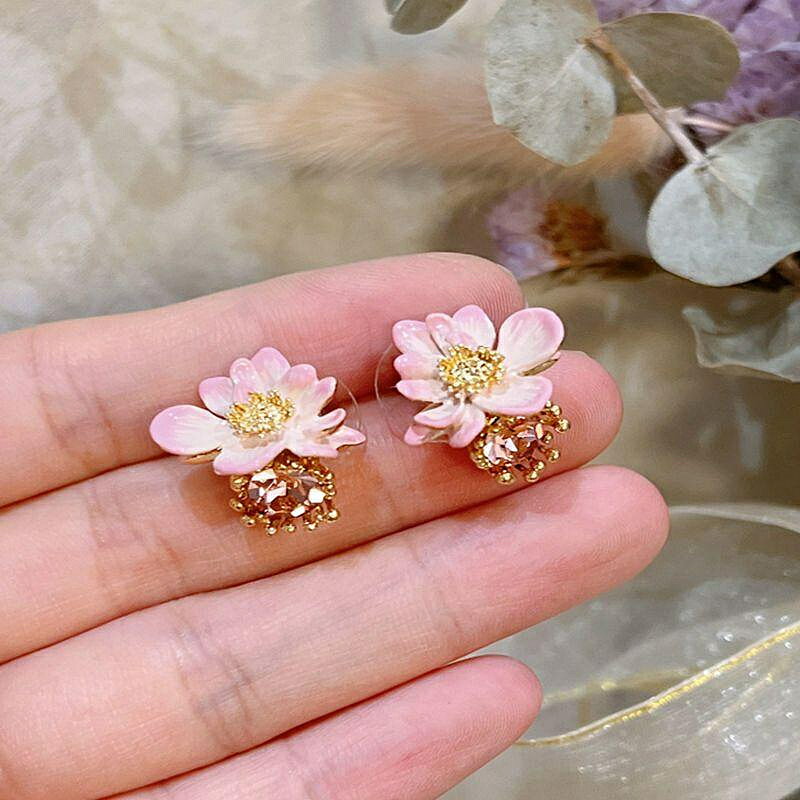 【百貨屋二號】Les Nereides 法國琺瑯釉首飾品 粉色荷花 盛開睡蓮花 粉寶石 耳環耳釘耳夾耳鉤