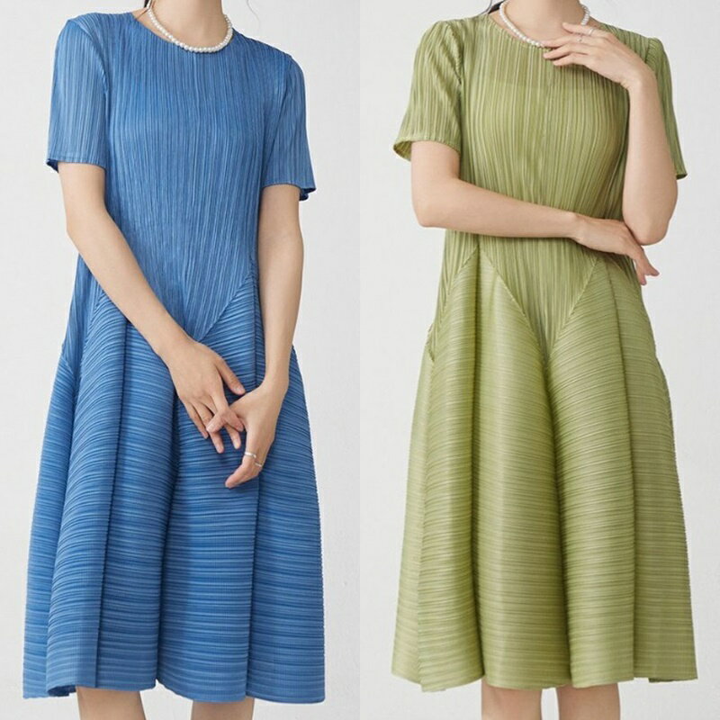【巴黎精品】現貨+預購 三宅風皺褶衣服洋裝-短袖摺衣壓褶三宅中長款花苞裙折衣女裙子4色a1jq60