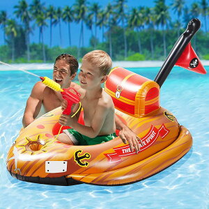 泳池玩具 充氣海盜船座圈兒童戲水玩具水上噴水車游泳鯊魚遮陽充氣迷彩坦克