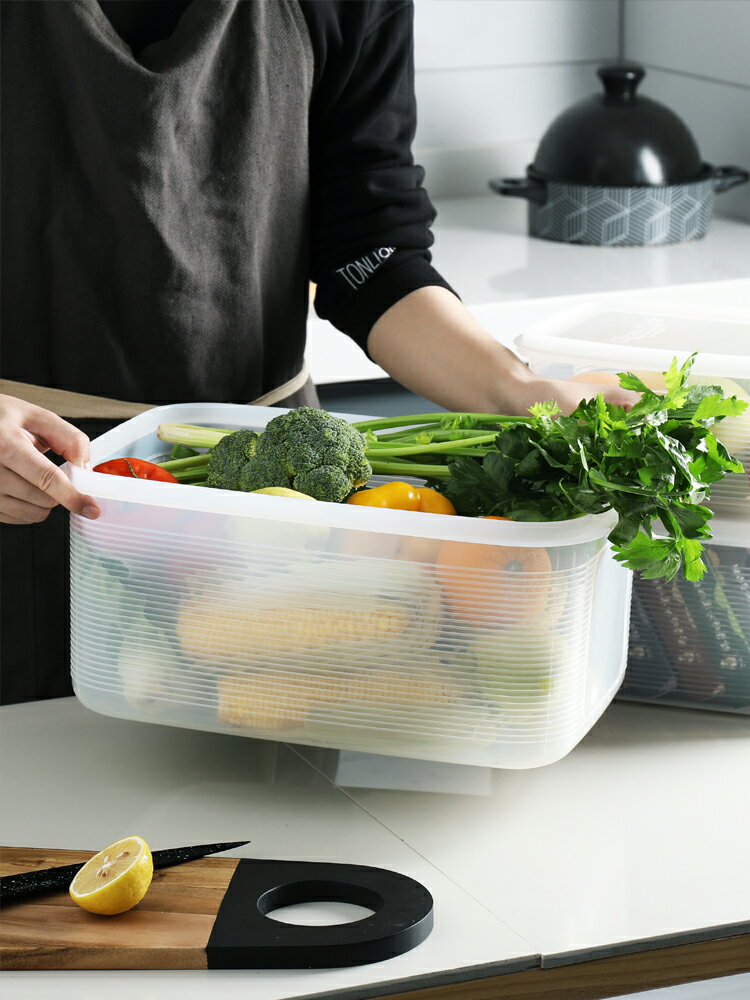 廚房密封盒帶蓋長方形塑料冷凍收納儲物盒冰箱大容量保鮮盒收納盒