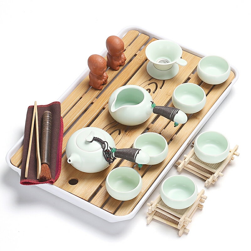 陶瓷茶具套裝家用簡約整套功夫茶杯子茶壺竹茶盤干泡臺茶道