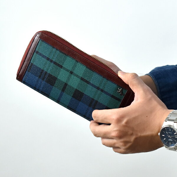 真皮長夾 綠格紋騎馬LOGO拉鍊皮夾【NWD65】