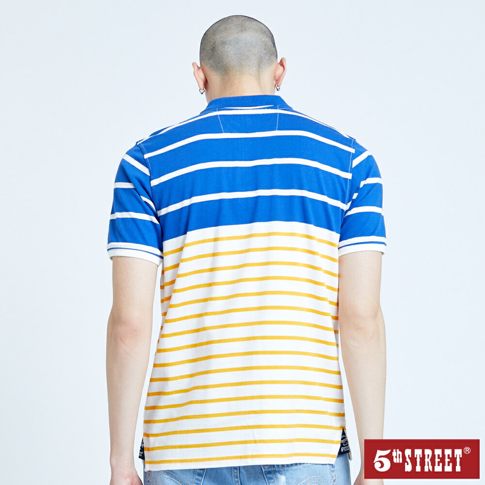 男裝 撞色配條短袖POLO衫-寶石藍 (570679) 【5th STREET】【全館滿$3000贈環保餐具收納包】 1